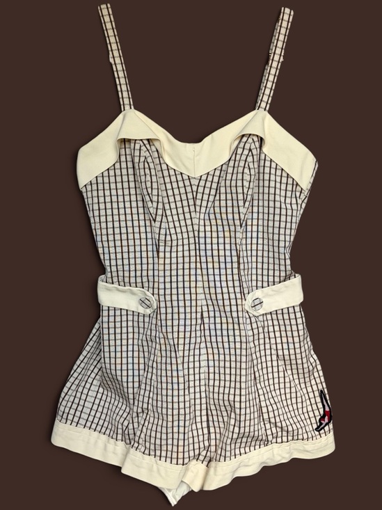 Jantzen Other - Vtg 70s Jantzen Swimsuit Playsuit Sz 16 USA Cream Stripe Pinup Romper Yacht READ
